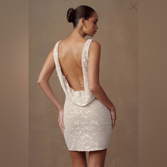 Meshki - Louanne Daisy Beaded Mini Dress - White Size M - Picture 1 of 11